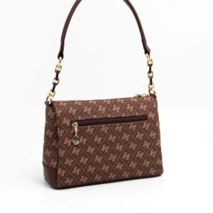 Дамска чанта Silver & Polo тъмно кафява с монограмен десен и къса дръжка