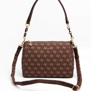 Дамска чанта Silver & Polo тъмно кафява с монограмен десен и къса дръжка
