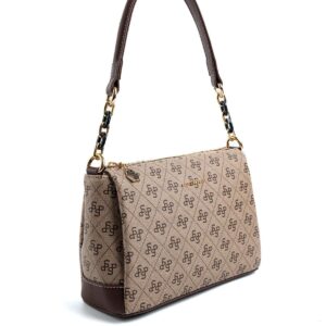 Дамска чанта Silver & Polo тъмно бежова с монограмен десен и къса дръжка