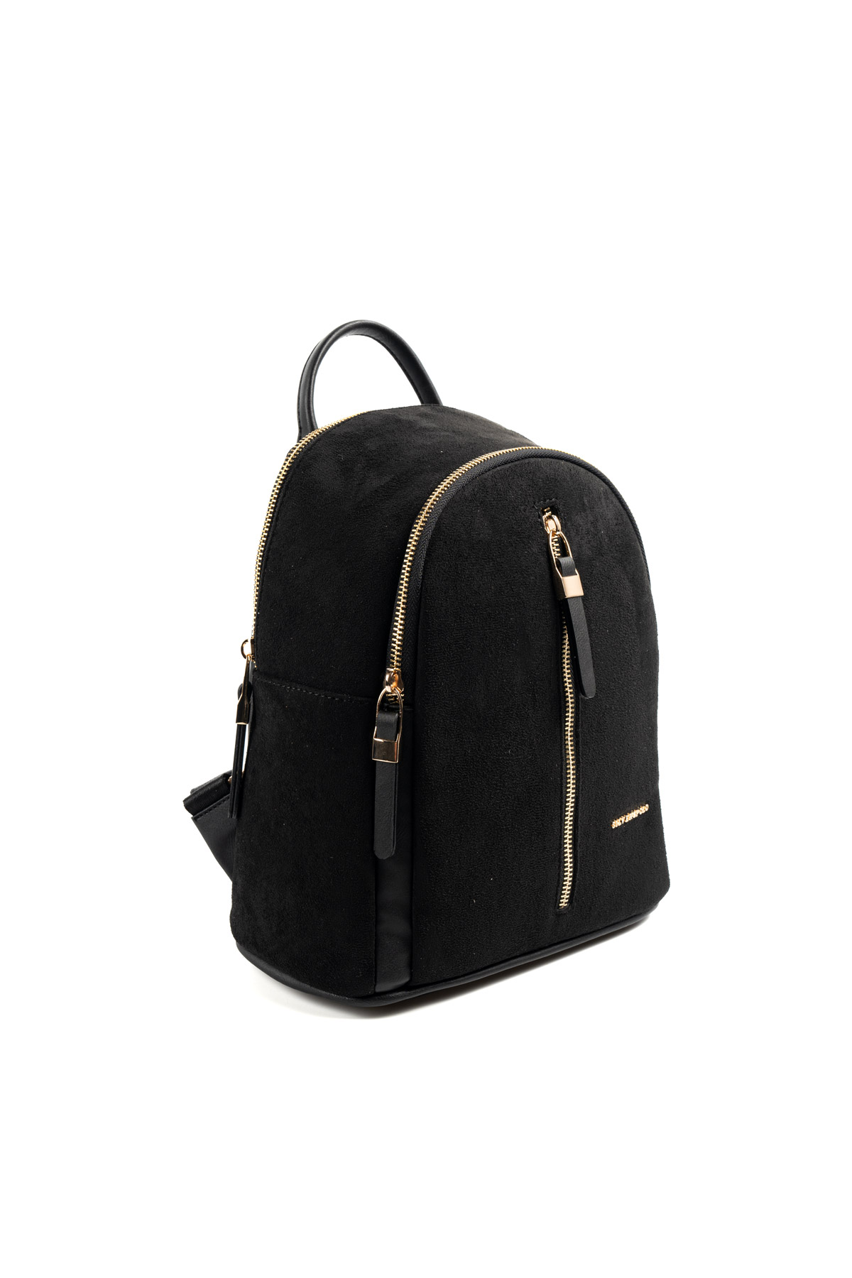 Silver & Polo SİYAH-MAT SİYAH 1 Черна дамска раница Silver & Polo от еко кожа със златисти ципове – ежедневна раница за жени.