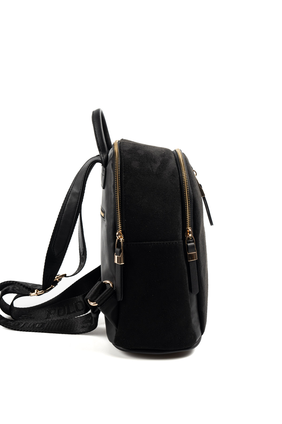 Silver & Polo SİYAH-MAT SİYAH 2 Черна дамска раница Silver & Polo от еко кожа със златисти ципове – ежедневна раница за жени.