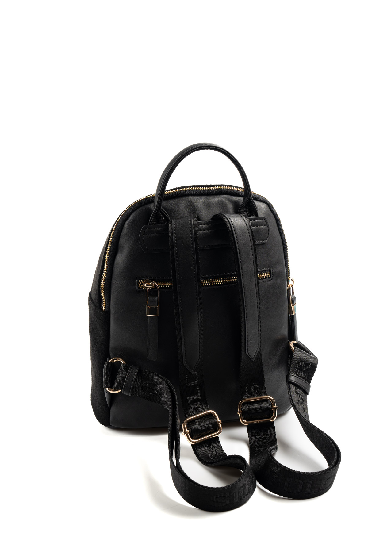 Silver & Polo SİYAH-MAT SİYAH 3 Черна дамска раница Silver & Polo от еко кожа със златисти ципове – ежедневна раница за жени.