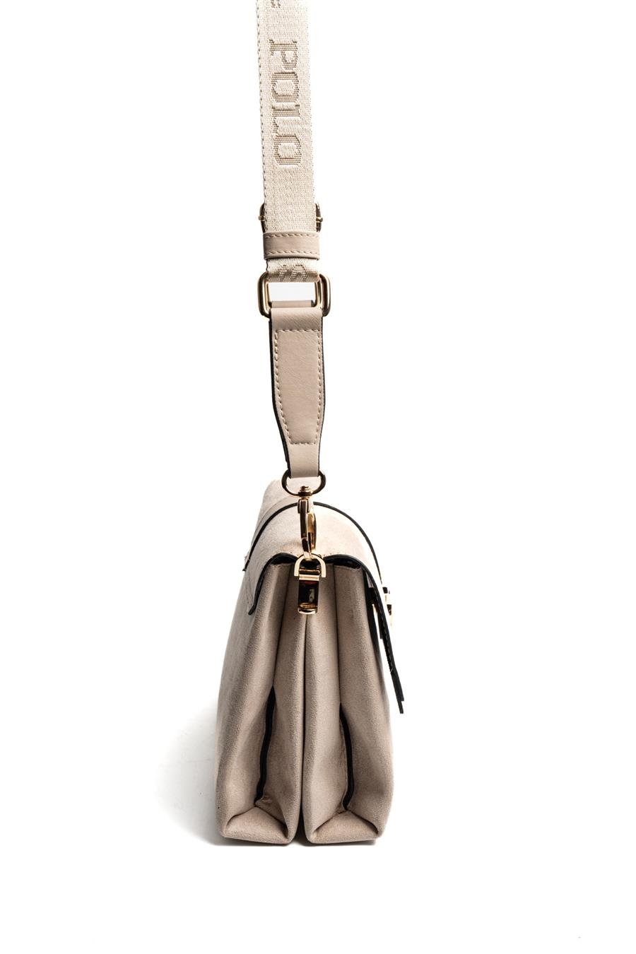 Silver & Polo SP1009 Kadın Çapraz Çanta Süet Bej-Kum 2 Бежова дамска чанта Silver & Polo SP1009 със суетена текстура и регулируема презрамка – ежедневна чанта през рамо