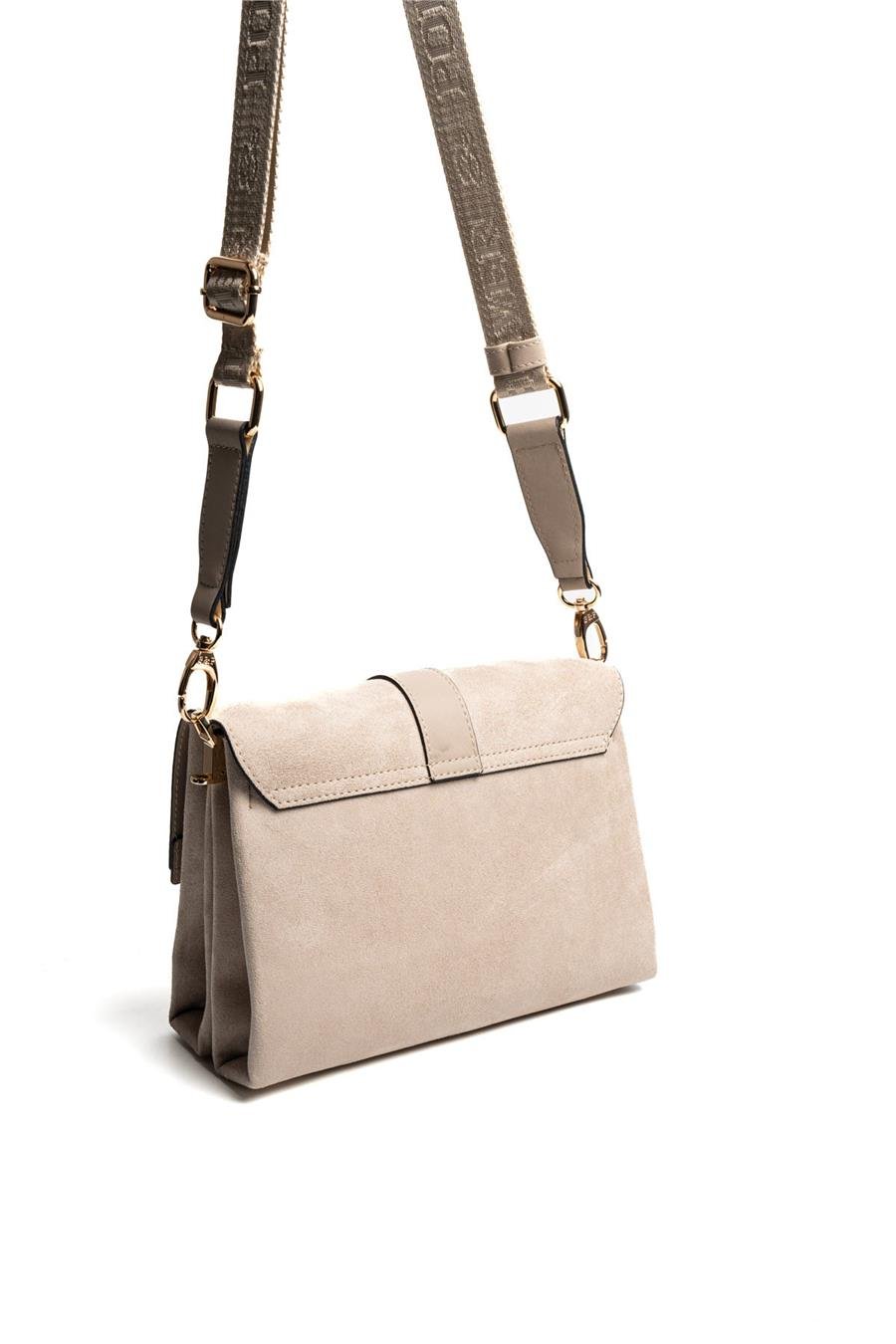 Silver & Polo SP1009 Kadın Çapraz Çanta Süet Bej-Kum 3 Бежова дамска чанта Silver & Polo SP1009 със суетена текстура и регулируема презрамка – ежедневна чанта през рамо