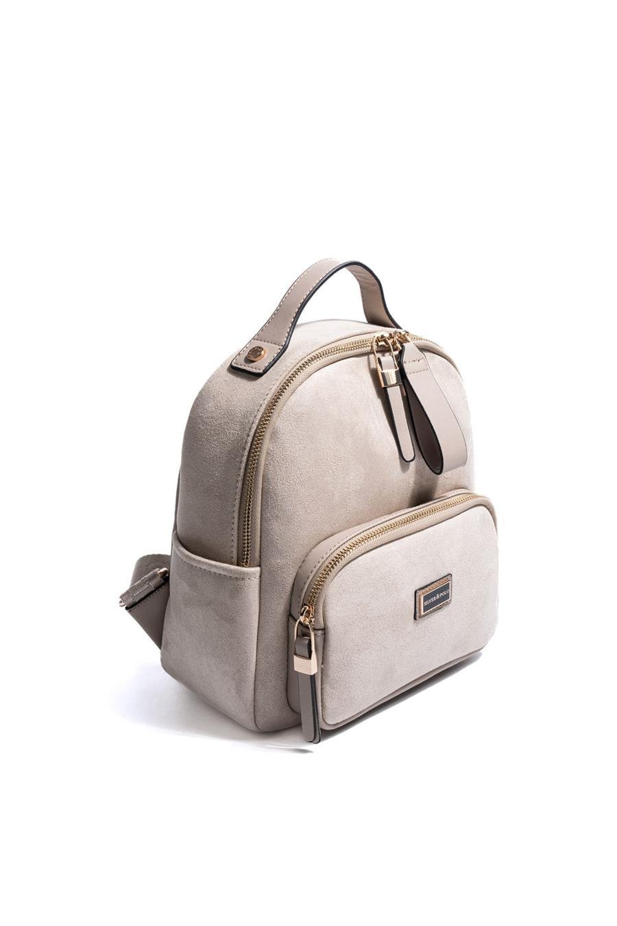 Silver & Polo SP1130 Kadın Sırt Çantası Süet Bej-Kum 1 Дамска раница Silver & Polo SP1130 в бежов цвят – стилна и практична