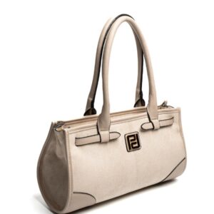 Кремава дамска чанта Silver & Polo с дръжки и златисти метални елементи