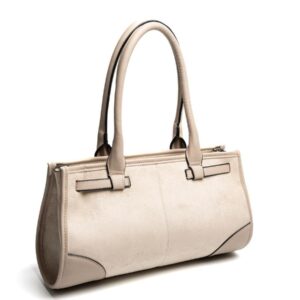 Кремава дамска чанта Silver & Polo с дръжки и златисти метални елементи