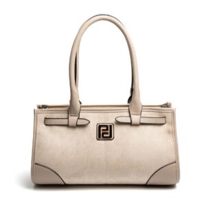 Кремава дамска чанта Silver & Polo с дръжки и златисти метални елементи