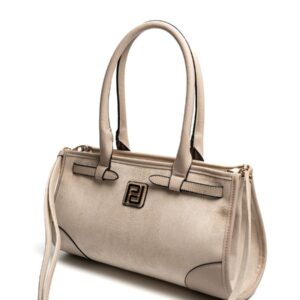 Кремава дамска чанта Silver & Polo с дръжки и златисти метални елементи