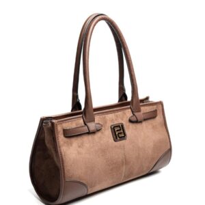 Тъмно кафява дамска чанта Silver & Polo от еко кожа с дръжки и златисти детайли