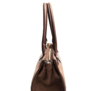 Тъмно кафява дамска чанта Silver & Polo от еко кожа с дръжки и златисти детайли