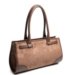 Тъмно кафява дамска чанта Silver & Polo от еко кожа с дръжки и златисти детайли