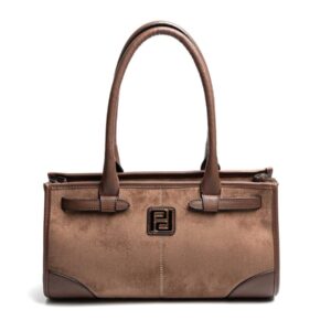 Тъмно кафява дамска чанта Silver & Polo от еко кожа с дръжки и златисти детайли