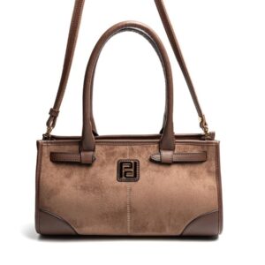 Тъмно кафява дамска чанта Silver & Polo от еко кожа с дръжки и златисти детайли