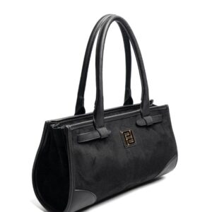 Черна дамска чанта Silver & Polo от еко кожа с дръжки и златисти детайли