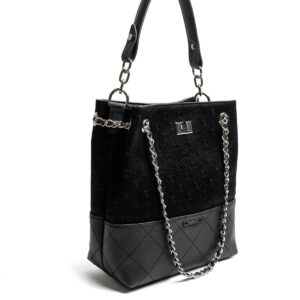 Черна дамска чанта Silver & Polo SP1262 – елегантна чанта през рамо с метална верига
