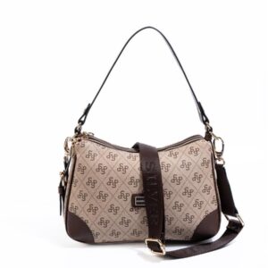 Дамска чанта Silver & Polo SP1269 кафява с монограм, чанта за рамо с дръжка