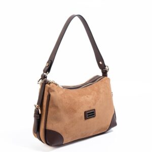 Дамска чанта Silver & Polo SP1269 карамел от велур, чанта за рамо с дръжка