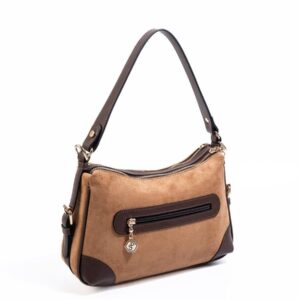 Дамска чанта Silver & Polo SP1269 карамел от велур, чанта за рамо с дръжка