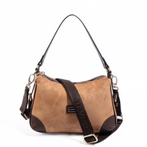 Дамска чанта Silver & Polo SP1269 карамел от велур, чанта за рамо с дръжка