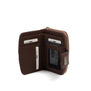 Silver & Polo SP874 CÜZDAN Koyu-Kahve Mat 3 Кафяво дамско портмоне Silver & Polo SP874 от еко кожа Koyu Kahve-Kahve – компактно портмоне с отделения за карти