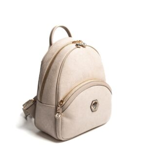 Silver & Polo SP945 Kadın Sırt Çantası Süet Bej-Kum 1 Черна дамска раница Silver & Polo SP945 – елегантна ежедневна раница с преден джоб и златисти детайли.