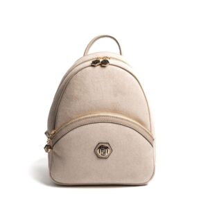 Silver & Polo SP945 Kadın Sırt Çantası Süet Bej-Kum Черна дамска раница Silver & Polo SP945 – елегантна ежедневна раница с преден джоб и златисти детайли.