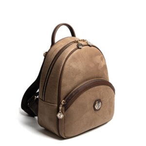 Silver & Polo SP945 Kadın Sırt Çantası Süet Vizon-Kahve 1 – Копие Черна дамска раница Silver & Polo SP945 – елегантна ежедневна раница с преден джоб и златисти детайли.