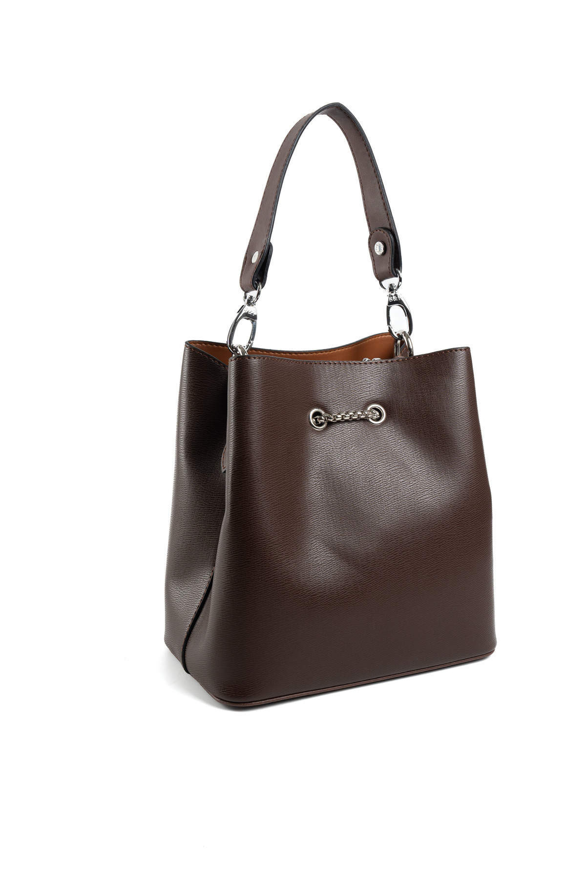 Silver & Polo SP967 KAHVE-NİX KAHVE 5 Дамска кафява кожена чанта Silver & Polo SP967 KAH, показана в ръка за визуализация на размера.