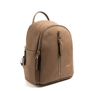 Silver & Polo VİZON-MAT VİZON 1 Дамска раница Silver & Polo във визон цвят от велур и еко кожа със златисти ципове – стилна ежедневна раница.