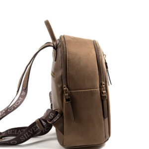 Silver & Polo VİZON-MAT VİZON 2 Дамска раница Silver & Polo във визон цвят от велур и еко кожа със златисти ципове – стилна ежедневна раница.