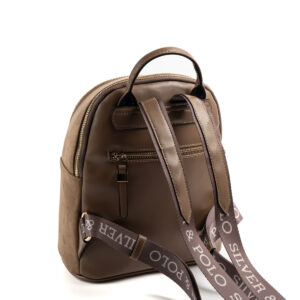 Silver & Polo VİZON-MAT VİZON 3 Дамска раница Silver & Polo във визон цвят от велур и еко кожа със златисти ципове – стилна ежедневна раница.