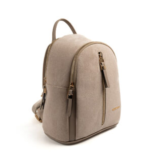 Silver&Polo BEJ-MAT KUM 1 Дамска раница Silver & Polo от бежов велур и еко кожа със златисти ципове – стилна ежедневна раница.