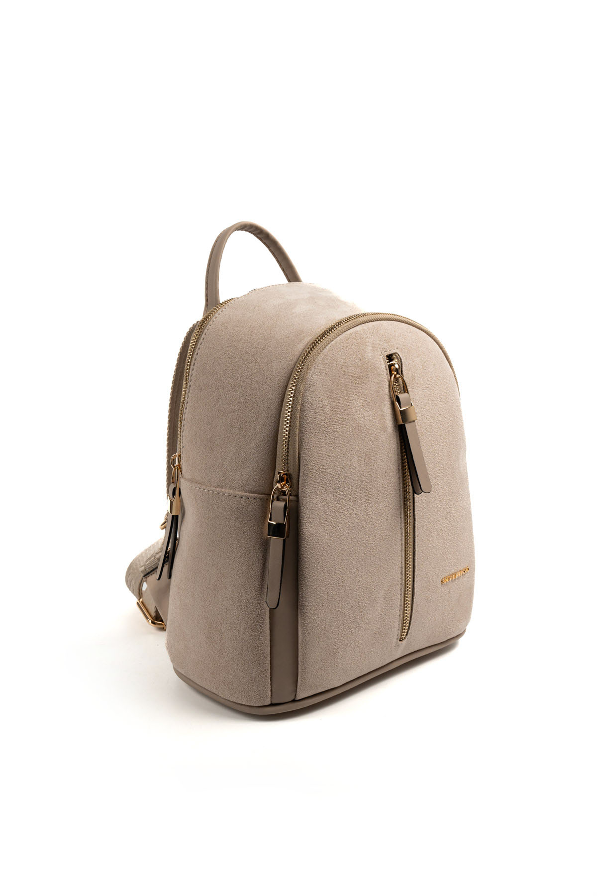 Silver&Polo BEJ-MAT KUM 1 Дамска раница Silver & Polo от бежов велур и еко кожа със златисти ципове – стилна ежедневна раница.