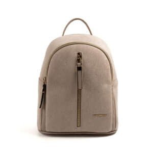 Silver&Polo BEJ-MAT KUM Дамска раница Silver & Polo от бежов велур и еко кожа със златисти ципове – стилна ежедневна раница.