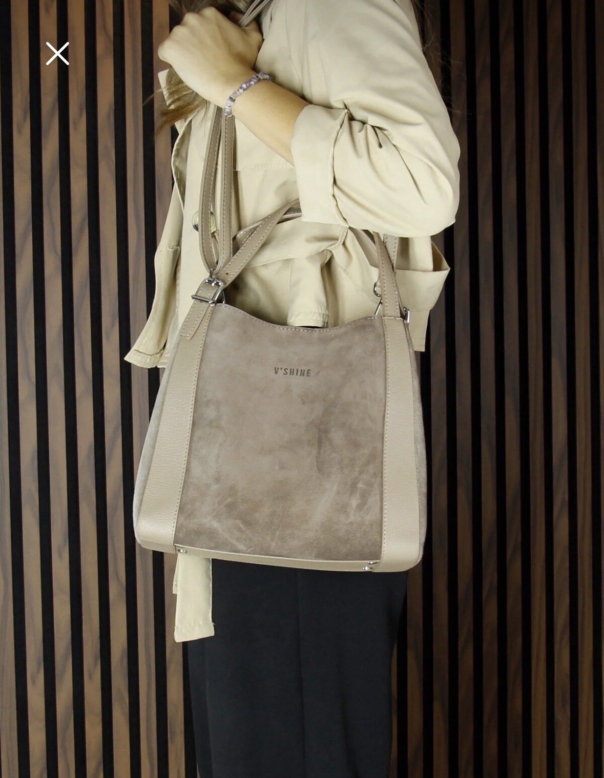 Дамска чанта от естествена кожа – цвят визон, елегантен модел през рамо Дамска чанта от естествена кожа цвят визон, модел за носене през рамо с дълга презрамка