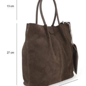 Дамска чанта от естествен велур в тъмно кафяв цвят с дълги дръжки