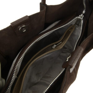 Дамска чанта от естествен велур в тъмно кафяв цвят с дълги дръжки