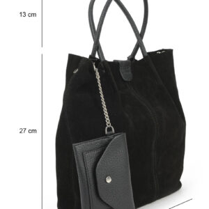 Дамска чанта от естествен велур в черен цвят с дълги дръжки