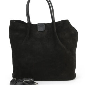 Дамска чанта от естествен велур в черен цвят с дълги дръжки