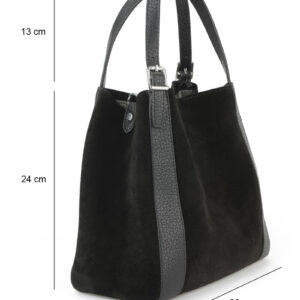 Черна дамска чанта от естествен велур с дръжки черна дамска чанта от естествен велур с дръжки и дълга презрамка