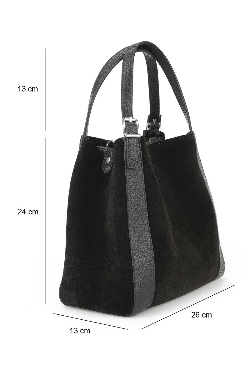 Черна дамска чанта от естествен велур с дръжки черна дамска чанта от естествен велур с дръжки и дълга презрамка