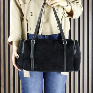 Черна дамска чанта от естествен велур Vshine с дръжки и дълга презрамка