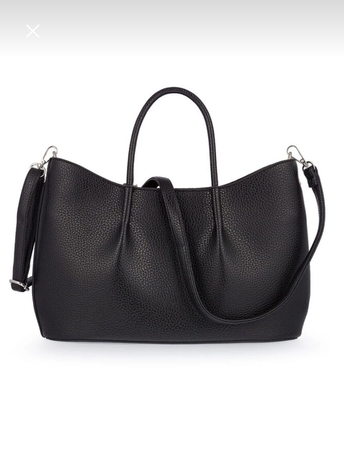 Черна дамска чанта от еко кожа с презрамка Черна дамска чанта от еко кожа с къси дръжки и регулируема презрамка