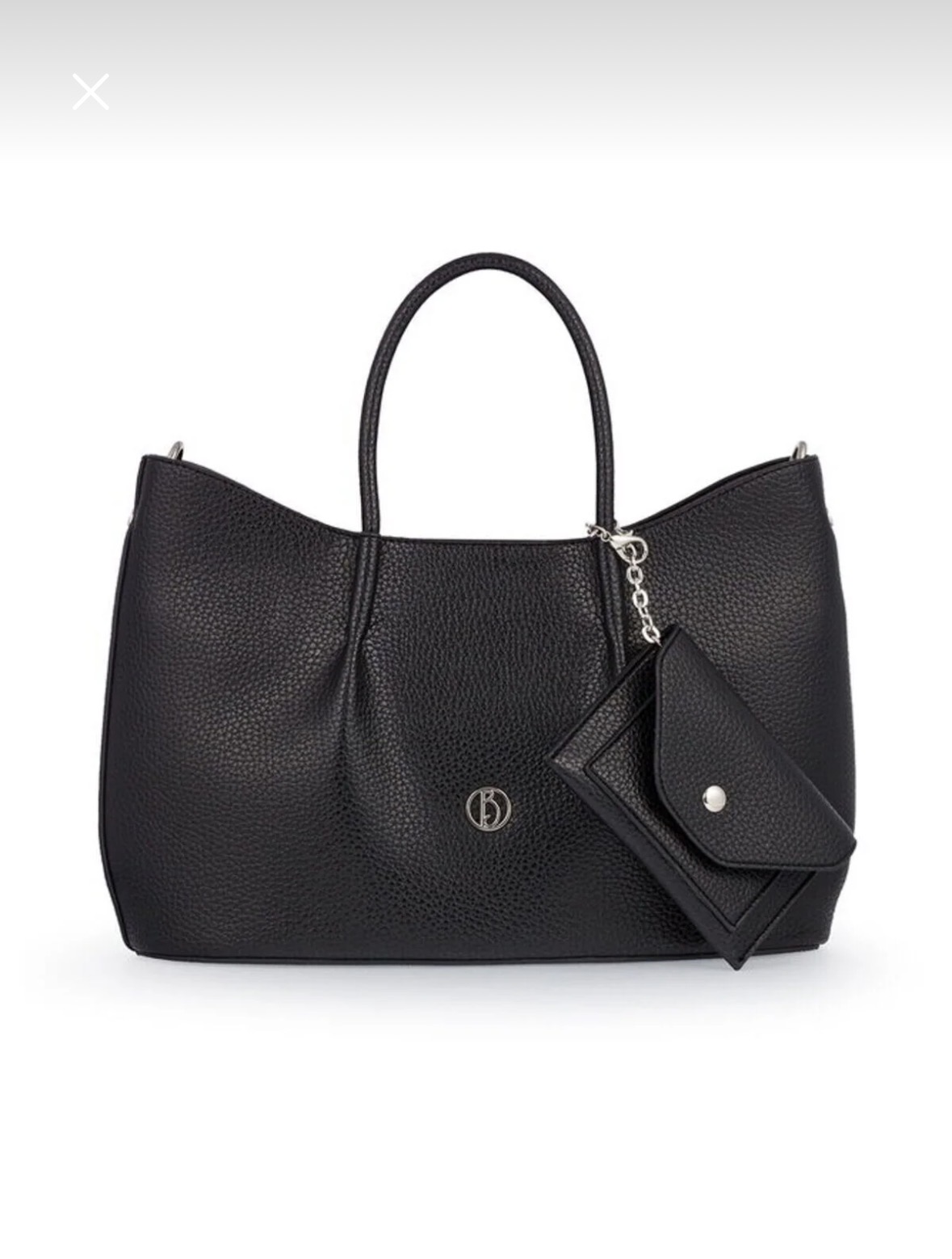 Черна дамска чанта от еко кожа с презрамка Черна дамска чанта от еко кожа с къси дръжки и регулируема презрамка