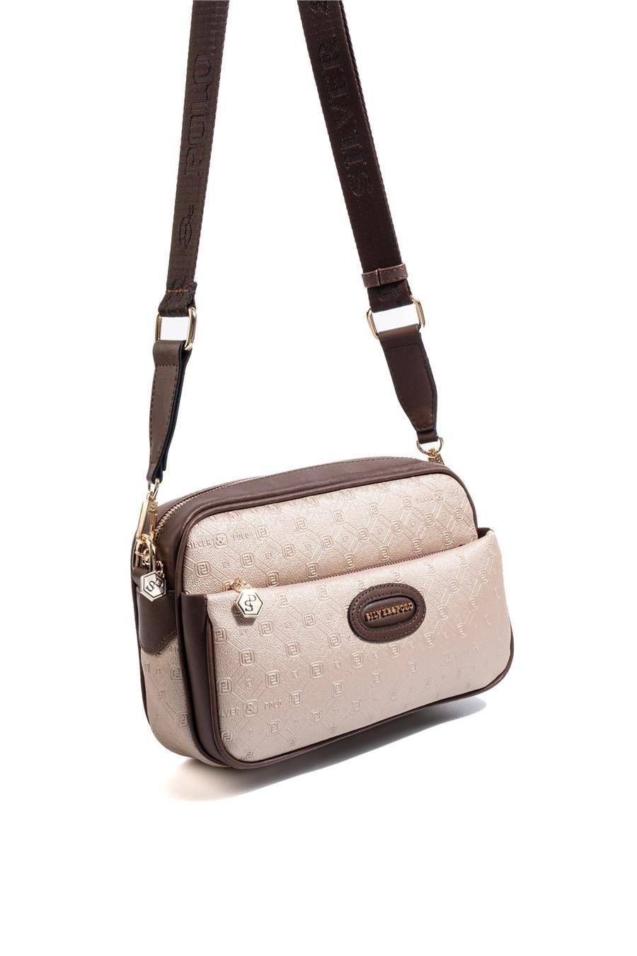 SP1267 Kadın Çapraz Çanta Logolu Nut-Kahve 1 Silver&Polo SP1267 дамска златиста чанта през рамо crossbody с регулируема презрамка