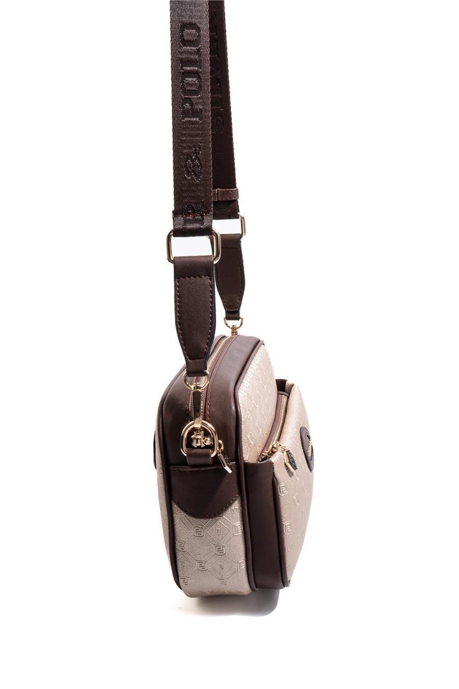 SP1267 Kadın Çapraz Çanta Logolu Nut-Kahve 2 Silver&Polo SP1267 дамска златиста чанта през рамо crossbody с регулируема презрамка