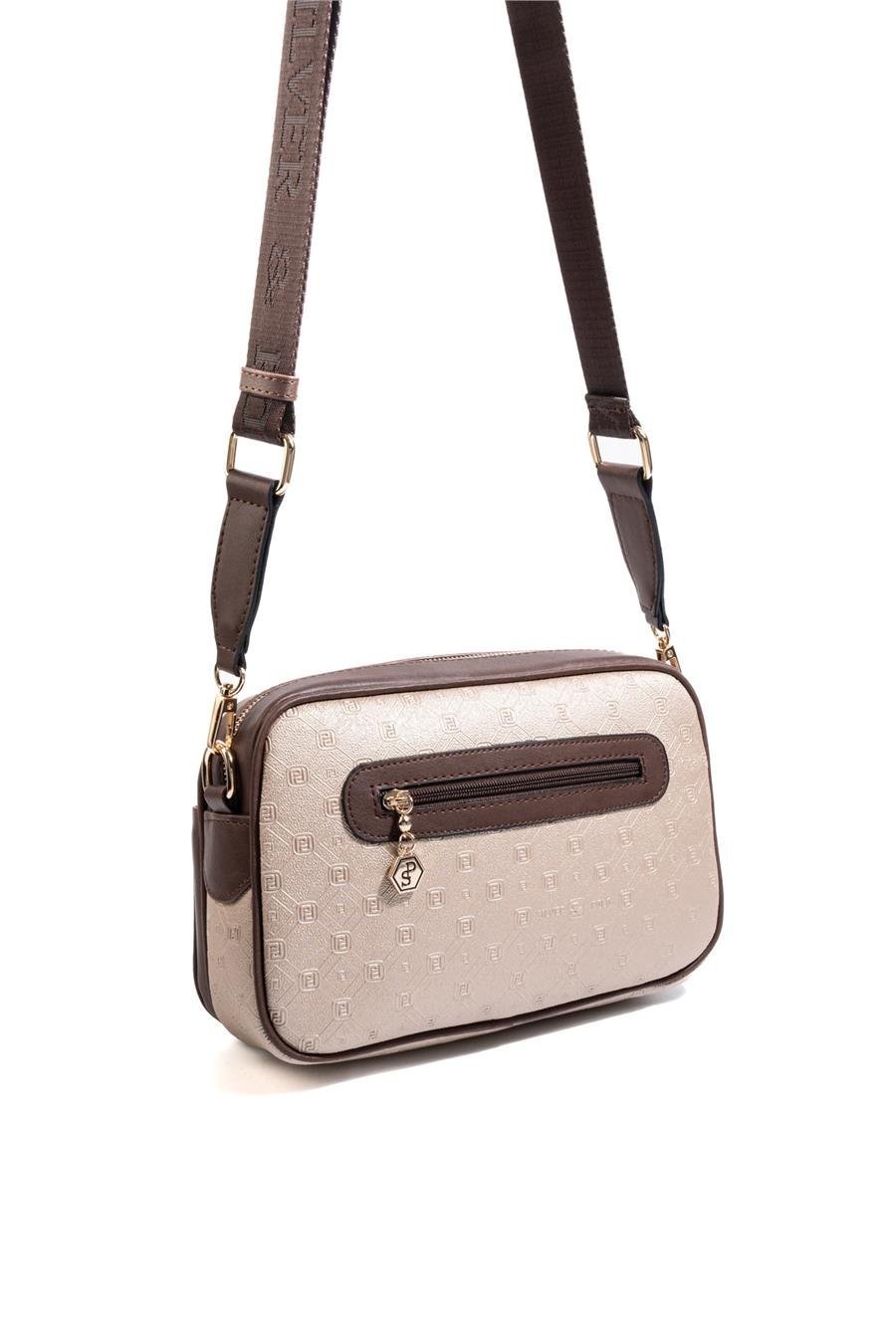 SP1267 Kadın Çapraz Çanta Logolu Nut-Kahve 3 Silver&Polo SP1267 дамска златиста чанта през рамо crossbody с регулируема презрамка