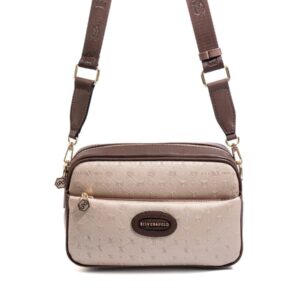 SP1267 Kadın Çapraz Çanta Logolu Nut-Kahve Silver&Polo SP1267 дамска златиста чанта през рамо crossbody с регулируема презрамка