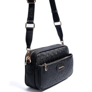 Черна дамска чанта през рамо с лого, компактна crossbody чанта с регулируема презрамка